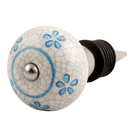 Turquoise Floral Crackle Ceramic Wine Stopper